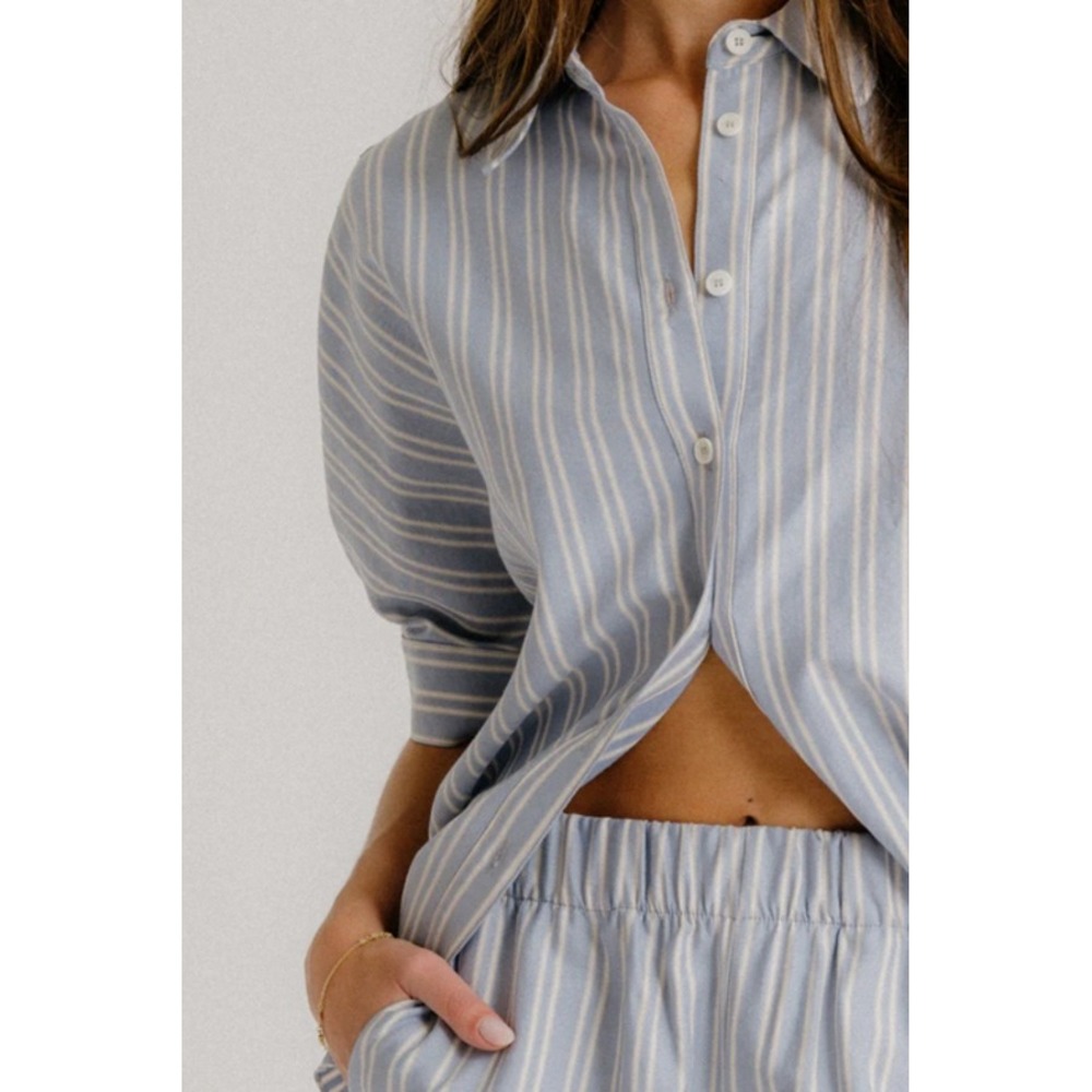 NEW Sablyn Gisele Striped Button Down Shirt Periwinkle Blue Size Medium